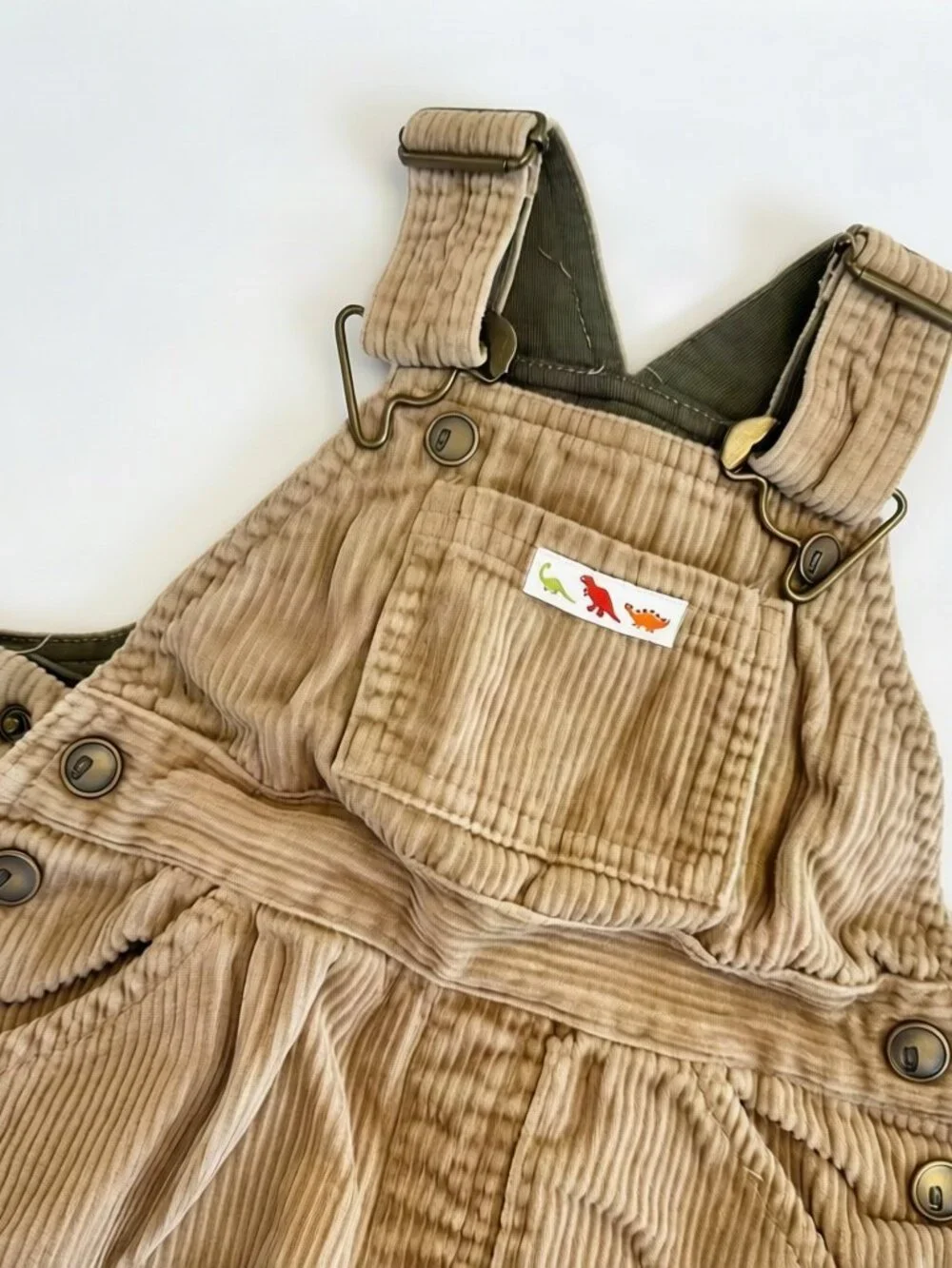 Gymboree Tan Corduroy Baby Overalls Dinosaur Patch 6-12M